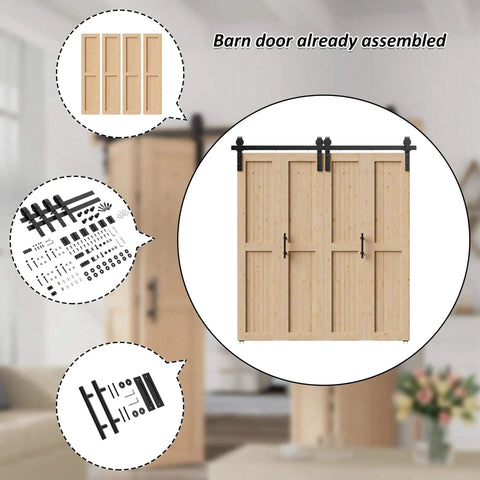 84 Inch Bifold Barn Door With 90 Inch Hardware Kit Included, Space Saving Folding Design, 4 Panel Set, Premium Rustic Style