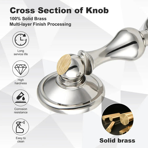 Solid Brass Cabinet Knobs With Polished Nickel Finish 2 Pack, side view highlighting solid brass material and multi-layer finish.
