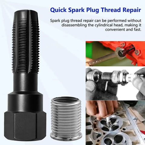 14mm Spark Plug Thread Repair Kit For Cylinder Heads M14 X 1.25 Rethread Tool With Reamer And 4 Thread Inserts Chrome Vanadium Steel