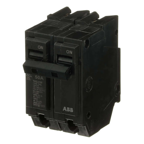 50 Amp Double-Pole Circuit Breaker 120/240 VAC 10 kAIC Thermal-Magnetic LI Long-Time & Instantaneous Trip Plug-In Mount