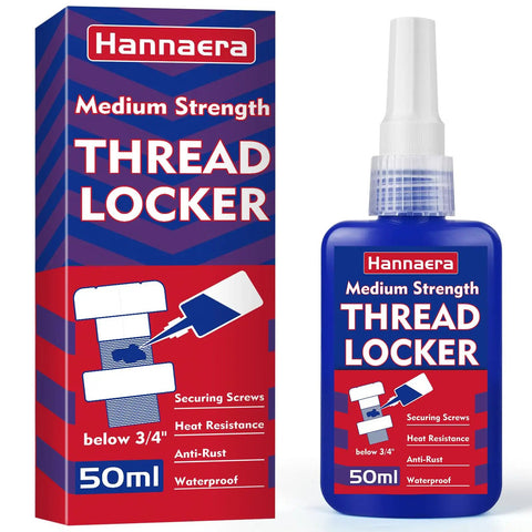 Medium Strength Blue Thread Locker For Nuts Bolts And Fasteners 50 Ml in a bottle with box, used to prevent loosening and leakage.