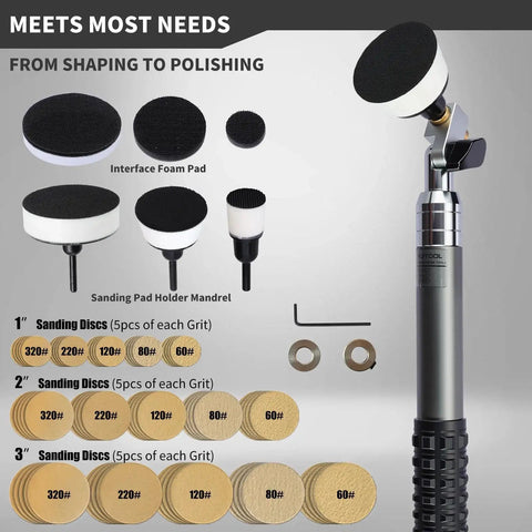 Pro Grade Dual Bearing Bowl Sander Tool Kit For Lathes With 1 Inch To 3 Inch Hook And Loop Sanding Discs, 75 Piece Set