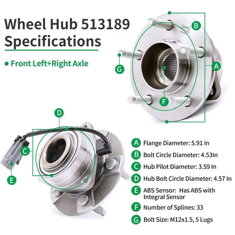 Front Wheel Bearing Hub Assembly Direct Fit For 2002 To 2007 Saturn Vue 2005 To 2006 Chevy Equinox And 2006 Pontiac Torrent With ABS Five Lug Ready To Install Direct Replacement For Easy Install And Long Lasting Performance
