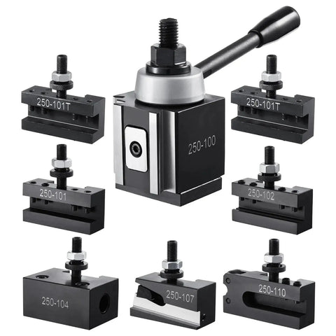 No Fuss Quick Change Tool Post Set For Lathes, 8 Piece Kit With Tool Holders, Fits 6 To 12 Inch Swing Mini Lathe And Metal Lathe, Durable Steel Construction, Easy Tool Changes, Lathe Accessories By VEVOR