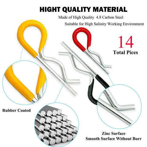 Heavy Duty Hitch Pins R Clips Set 14Pcs Rubber Coated Spring Retaining Pins for trailer tractor mower cart and truck hitches