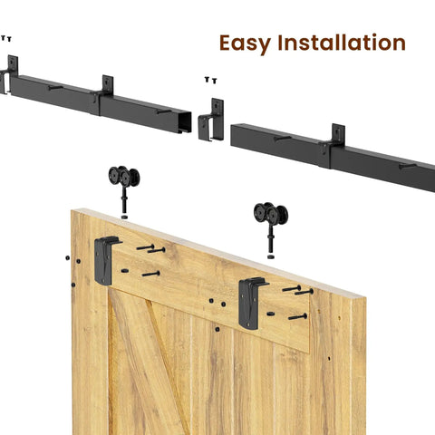 7 Foot Box Rail Barn Door Hardware Kit for exterior and interior doors, showing wall mount installation with zinc-plated finish