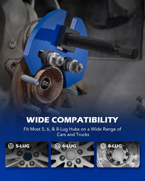 Wheel Hub Removal Tool Kit For Cars And Trucks Compatible With 5 6 And 8 Lug Hubs with remover plate and forcing screw installed