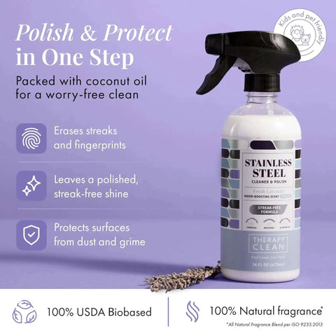 Stainless Steel Cleaner And Polish Bundle With USDA Biobased Formula, Fingerprint And Residue Remover, Lavender Scent, 16 Oz Bottle