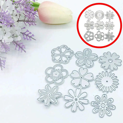 Nine Piece Flower Die Set For Card Making And Scrapbooking, Carbon Steel Cutting Dies For Floral Patterns And Snowflake Designs