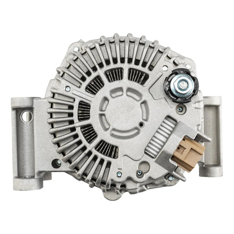 Rear view of Ford 3.0L 150 Amp Beefed Up Alternator Replacement For 2009 2012 Escape 2010 2012 Fusion 2009 2011 Mariner Tribute 2010 2011 Milan 12V CW 6 Groove Pulley Plug And Play High Output showing electrical connectors and casing.