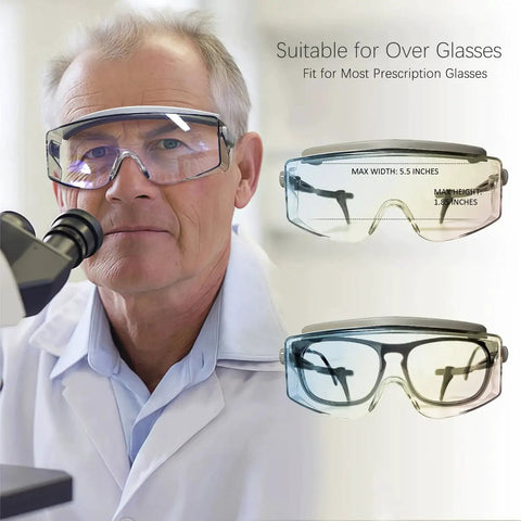 Man wearing CO2 Laser Eye Protection Glasses For Real Safe Laser Cutting And Engraving OD5 Plus Absorption Filtering Tech Wavelength Coverage 9000-11000nm And 10600nm Protective Eyewear.