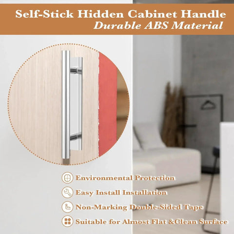 50 Pack Stick On Push Pull Drawer Pulls Adhesive Cabinet Handles ABS Plastic For Kitchen Cabinets Doors Furniture Silver No Tools Required Easy Peel And Stick Installation