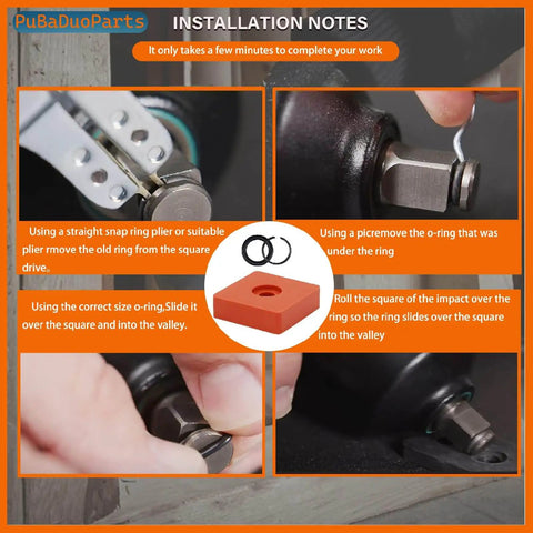Installation guide for 10 Sets 1/2 Inch Impact Wrench Retaining Ring Clips With O Ring And Anvil Install Tool For 1/2 Inch Square Drive