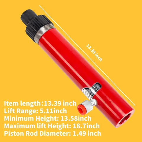 Red 10 Ton Hydraulic Floor Jack Pump Portable Ram For Auto Body And Frame Repair, dimensions labeled.