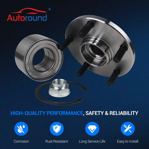 Front Wheel Bearing And Hub Assembly Set Of 2 For Toyota Camry 1992-2003 Sienna 1998-2003 Avalon 1995-2004 Solara 1999-2003 Lexus ES300 RX300 1999-2003 Five Lugs Non ABS Front Left And Front Right For Your Ride shown with components and features.