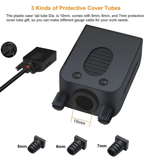 DB9 RS232 Breakout Connector Solderless Serial Adapter with 10mm case and protective cover tubes in 5mm, 6mm, 7mm sizes