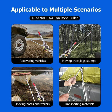 3/4 Ton Capacity Rope Puller With 100 Feet Of 0.6 Inch Rope Come Along Winch for vehicle recovery and material transport scenarios