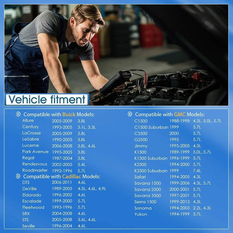 Mechanic working on a car engine illustrating compatibility for Coolant Temperature Sensor Replacement For Buick Allure Chevrolet Silverado GMC Pontiac 1986 To 2007 With 3.8L 4.3L And 4.6L Engines Direct Fit OEM Replacement 213 928 15326386 213928.