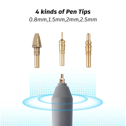 Foil Quill Pen Starter Kit With Four Metal Tips, USB Powered, Gray Finish, showcasing various tip sizes for crafting.