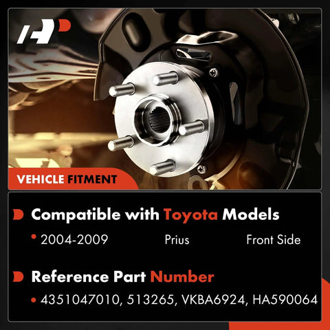 Two Pack Front Wheel Bearing And Hub Assembly For Toyota Prius 2004 2009 Hatchback 5 Lug Direct Fit Replacement installed