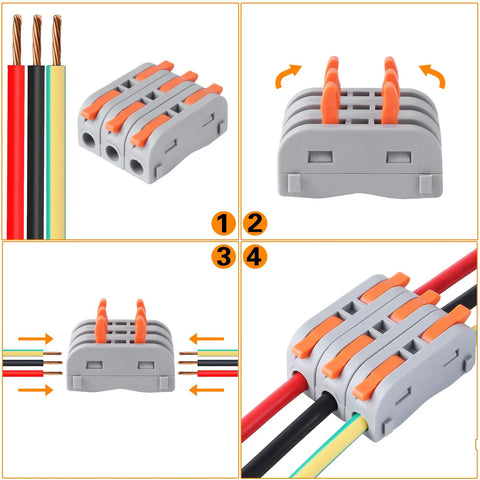 XHF gray lever-wire connector block with orange levers for 28-12 AWG cables; inline splice terminals, 60 pcs