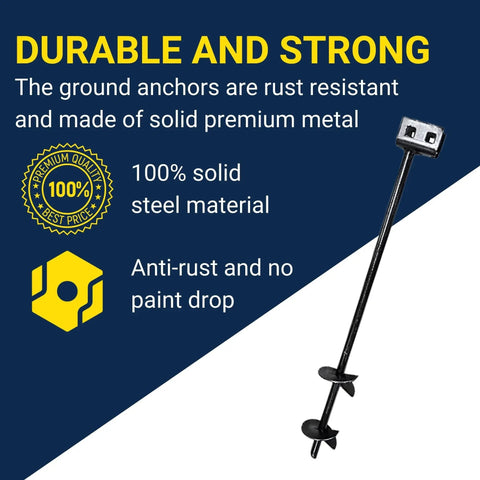Iron Root Double Head Earth Anchor With Double Helix Design Five Eighth Inch Diameter By Thirty Inch Length Includes Two Four Inch Helices Class Two Pack Of Eight Heavy Duty Ground Anchors shown in black with two helices.