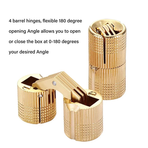 Hidden Copper Barrel Hinge 12mm Concealed Door Hinge 4pcs for DIY Wooden Doors Cabinets and Furniture Projects