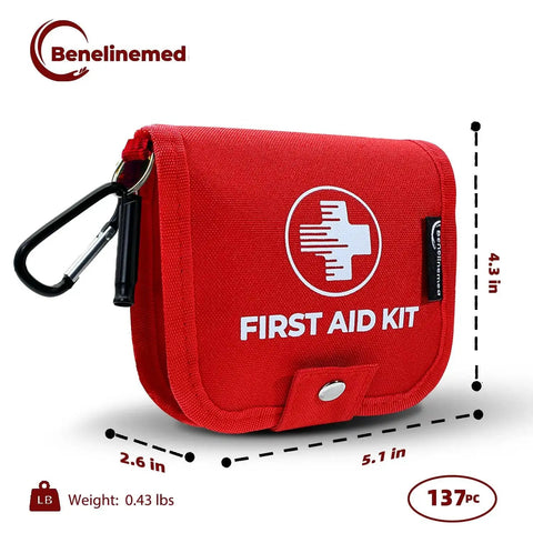 Mini First Aid Kit For Home Car Travel And Outdoor Adventures 137 Piece Emergency Medical Kit Lightweight Compact With Carabiner