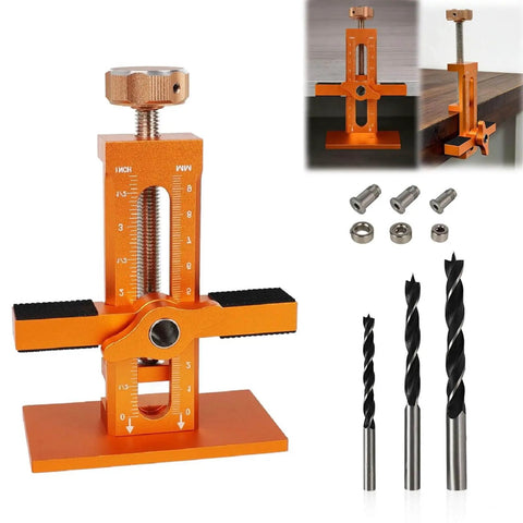 3-In-1 Cabinet Door Mounting Jig With Adjustable Positioner, Base, And Three Drill Bits, Pro-Grade Aluminum Alloy