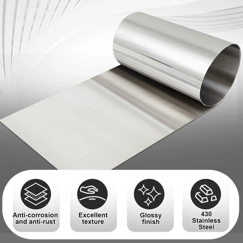 Stainless Steel Sheet 24x96 Inches 24ga Brushed Finish Heavy Duty Boss Grade Metal Plate rolled out showing brushed texture.