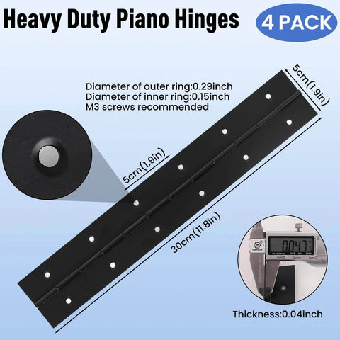 Heavy Duty 12 Inch Piano Hinge In Black 304 Stainless Steel Continuous Hinge With 2 Inch Open Width For Cabinets Doors Woodworking
