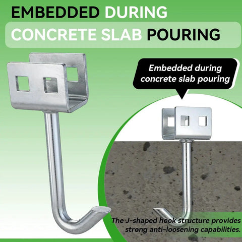 4 Pack Heavy Duty J Hook Concrete Anchors For Wet Concrete Mobile Home Tie Down Straps Secure Foundation With Embedded Installation And High Holding Power Designed For Permanent Installation In Wet Concrete For Mobile Home And Trailer Foundations shown embedded in concrete slab during pouring.
