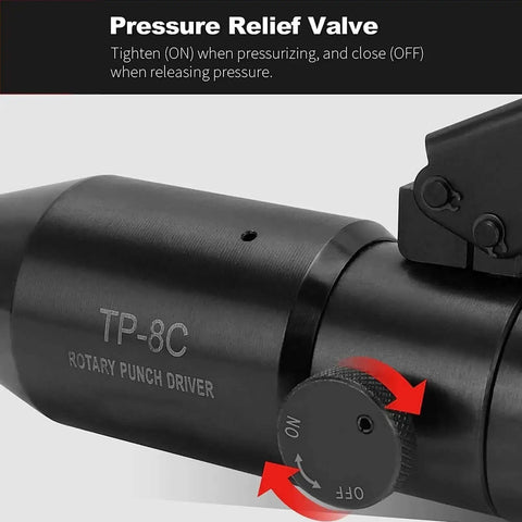 Close-up of pressure relief valve on Heavy Duty Hydraulic Punch Tool Kit With 6 Die Holes Half Inch To Two Inch Metal Sheet Punch Portable Box Case 66KN Power Oil Free Sealing Easy Open And Release DIY Hole Punch For Metal Fabrication