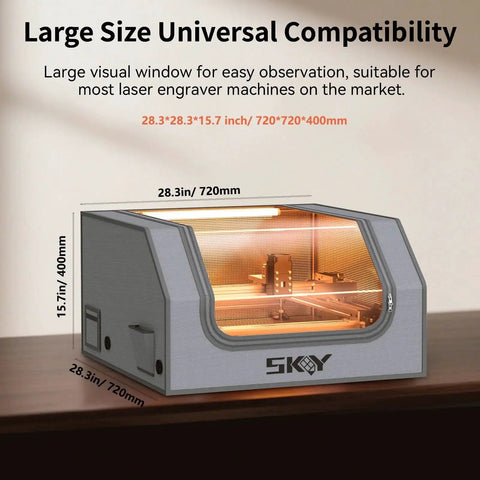Universal Laser Engraver Enclosure With LED Light And Vent Kit For Most Laser Cutters, Eye Protection, Smoke Odor Shield, Large Observation Window