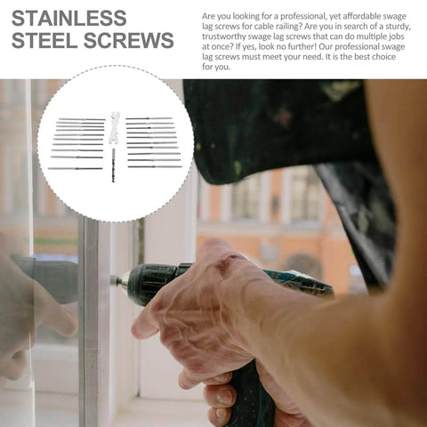 Installer using 20 Pcs Stainless Steel Lag Screws Left And Right Handed For Cable Railing And Deck Post Hardware on window frame