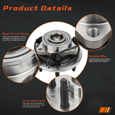 2WD Front Wheel Hub And Bearing Assembly For Chevy Silverado 1500 1999 Through 2006 GMC Sierra 1500 Yukon 2000 Through 2006 Cadillac Escalade 2002 Through 2006 Six Lug Driver Or Passenger Side, highlighting design details and material.