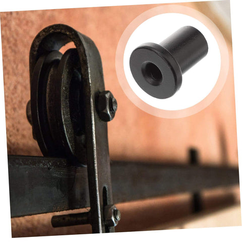 Close-up of Five Piece Barn Door Track Spacers Set For Sliding Hardware Durable Replacement Connectors installed on track.