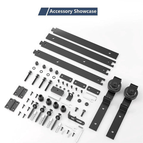 52 Inch Bifold Barn Door Hardware Kit For Two Doors In Black Finish With Thickened Carbon Steel Construction Anti Skipping Design