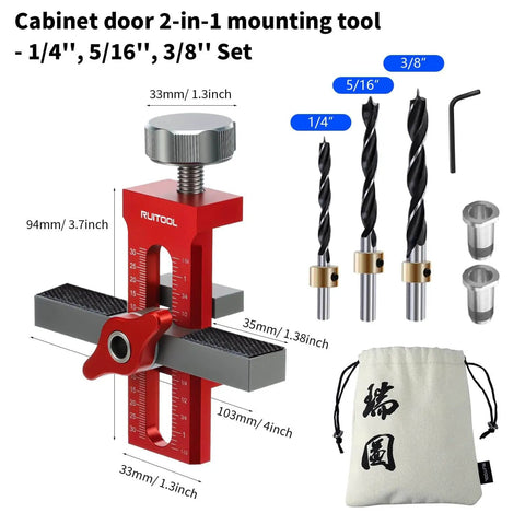 2 In 1 Cabinet Door Mounting Jig For Frameless Cabinets, Adjustable Aluminum Alloy Hardware Jig with drills and storage bag