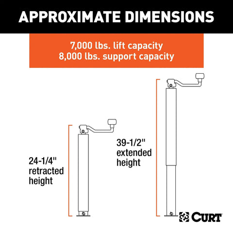 Diagram of Direct Weld On Heavy Duty Trailer Jack 8000 Lb Capacity 15.25 In Travel with lift and support details.