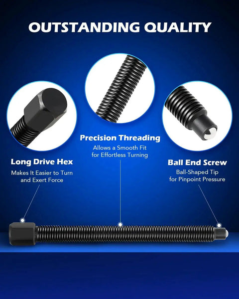 Close-up of precision threading and ball end screw from 5 Ton Bearing Puller Set With Bearing Separator And Pinion Wheel Removal Kit.