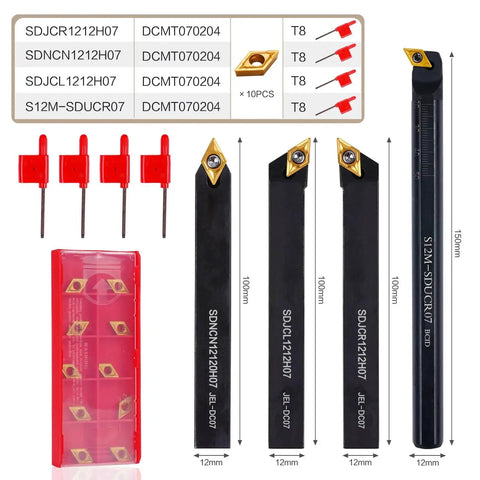 Indexable Lathe Turning Tool Set 14 Pcs Kit With Half Inch Shank Includes Four Metal Tool Holders And Ten Carbide Inserts