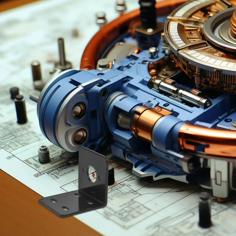 Heavy Duty L Shape Motor Mount Bracket For 775 Motors With Solid Iron Construction visible on machinery blueprint