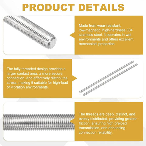 Illustration of 304 Stainless Steel Fully Threaded Rod M14 X 1.5mm Pitch 200mm Fine Threads highlighting its features and benefits.