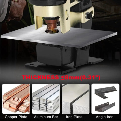 Beast Mode 22 Ton Electric Hydraulic Hole Puncher for Metal cutting through aluminum plate, with copper and iron materials shown.