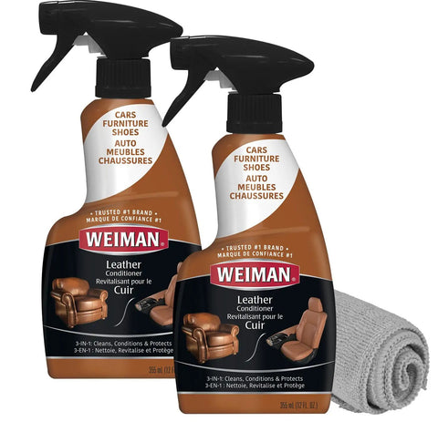 Leather Care 3 In 1 Cleaner Conditioner And UV Protector For Cars Furniture Shoes Purses And Handbags 2 Pack with microfiber towel