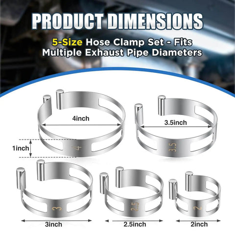 Exhaust Pipe Tacking Band Kit Five Stainless Steel Clamp On Clamps For Tig Welding Fabrication And Pipe Repair Sizes 2 Inch To 4 Inch