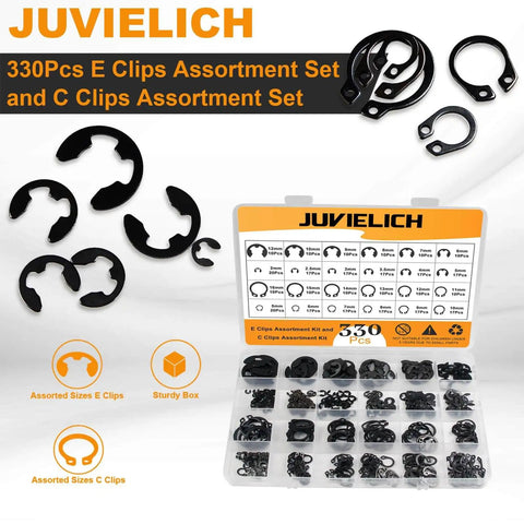 330 Piece Snap Rings Kit With E Clips And C Clips External Retaining Rings Assortment 24 Sizes From 2mm To 16mm Carbon Steel Circlip Set