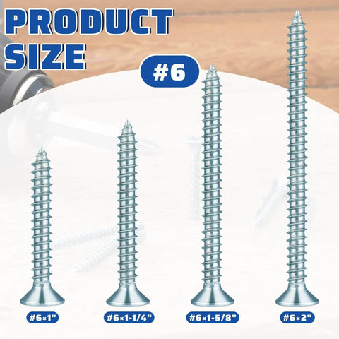 Product sizes of 140 Piece Size 6 By 2 Inch Wood Screws Set Carbon Steel High Hardness Phillips Flat Head Rust Resistant Galvanized Finish