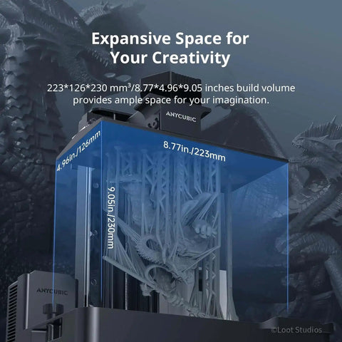 Beastly Fast 14K Resin 3D Printer With Photon Mono M7 Pro And COB LightTurbo 3.0 showing print size of 8.78 by 4.95 by 9.05 inches